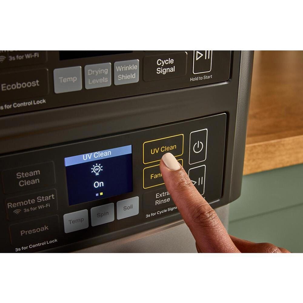 Whirlpool 4.5 Cu. Ft. Smart Front Load Washer and 7.4 Cu. Ft. Electric Dryer Stack Laundry in Radiant Silver, , large