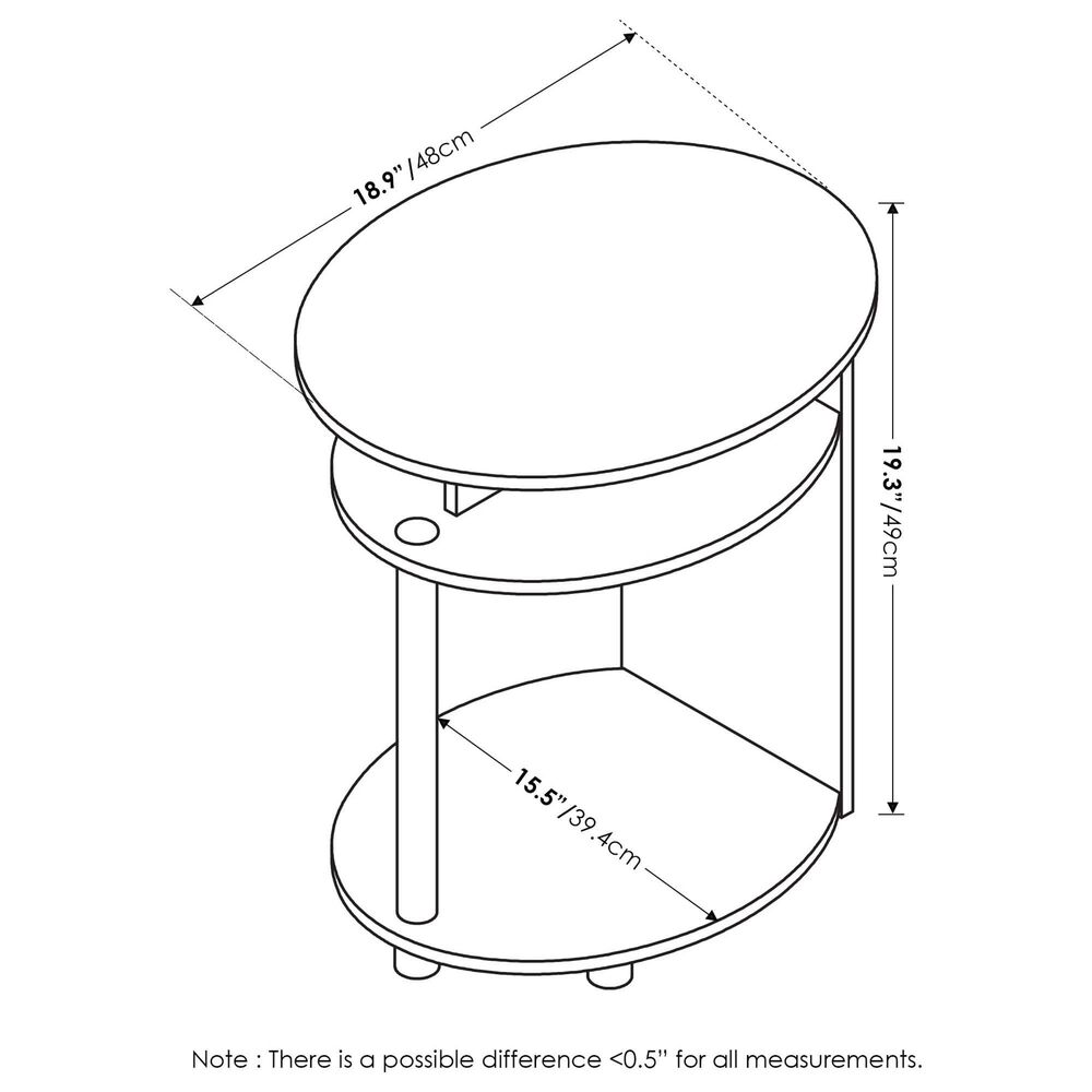 HOMLUX Oval End Table with Bookshelf in Americano and Chrome, , large