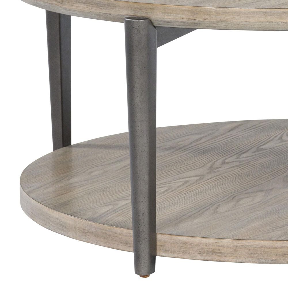 Ashley Dyonton Round Cocktail Table in Light Grayish Brown and Gunmetal, , large