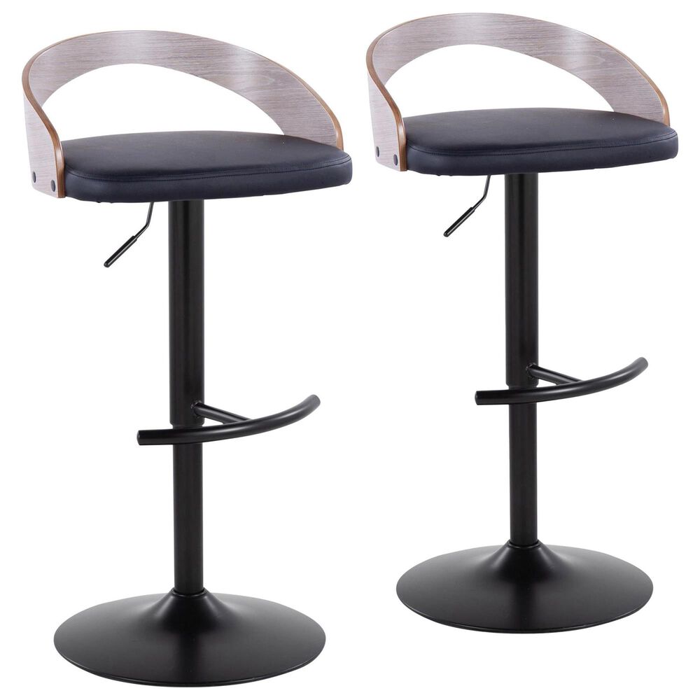 LumiSource Grotto Swivel Barstool with Black Faux Leather Upholstery in Black and Light Grey (Set of 2), , large