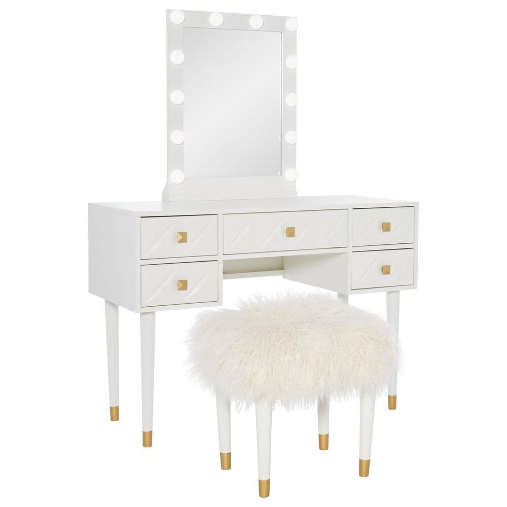 Linon Home Decor Geo Vanity with Stool in White, , large