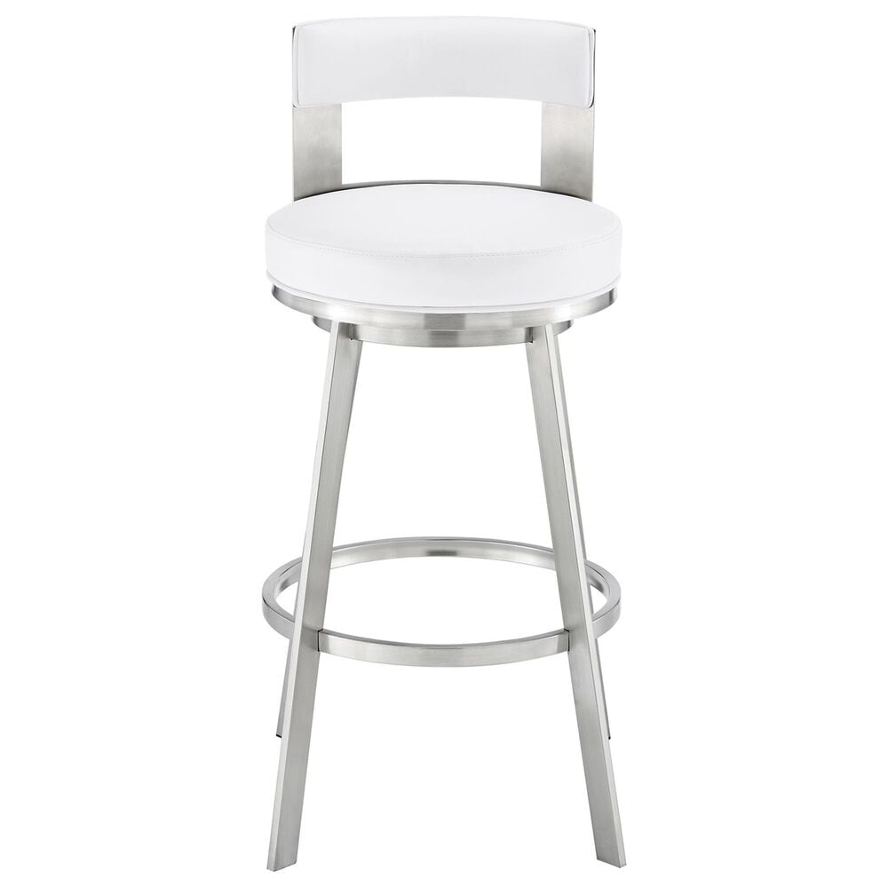 Blue River Flynn 30&quot; Swivel Bar Stool with White Cushion in Brushed Stainless Steel, , large