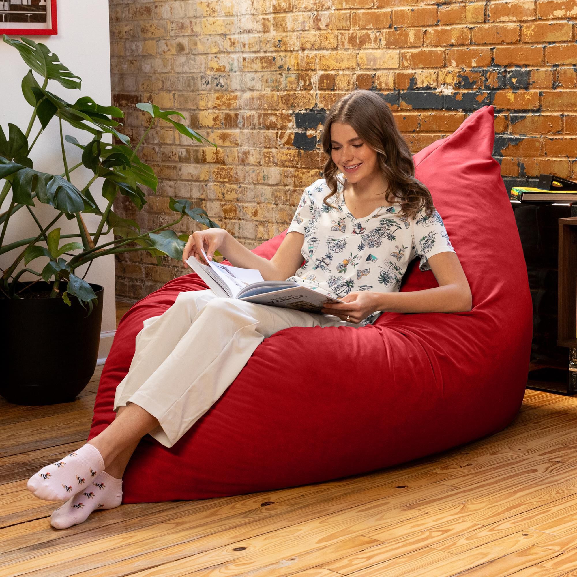 Jaxx Saxx Lush Velvet Bean Bag Lounge Chair in Merlot