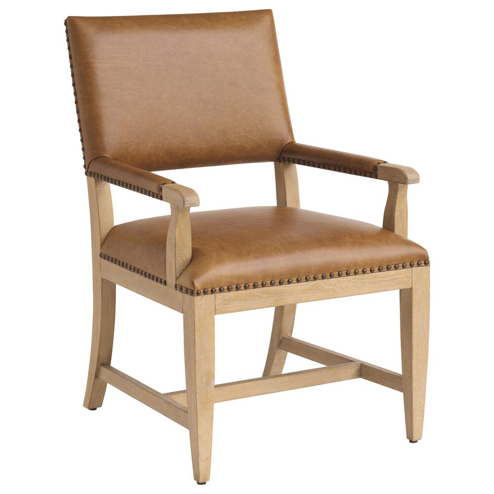 Lexington Home Brands Montecito Colburn Arm Chair with Saddleback Cushion in Light Chestnut Leather and Ivory Finish, , large