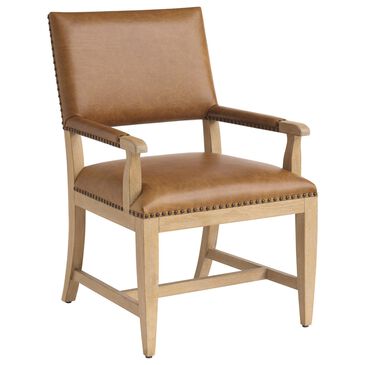 Lexington Home Brands Montecito Colburn Arm Chair with Saddleback Cushion in Light Chestnut Leather and Ivory Finish, , large