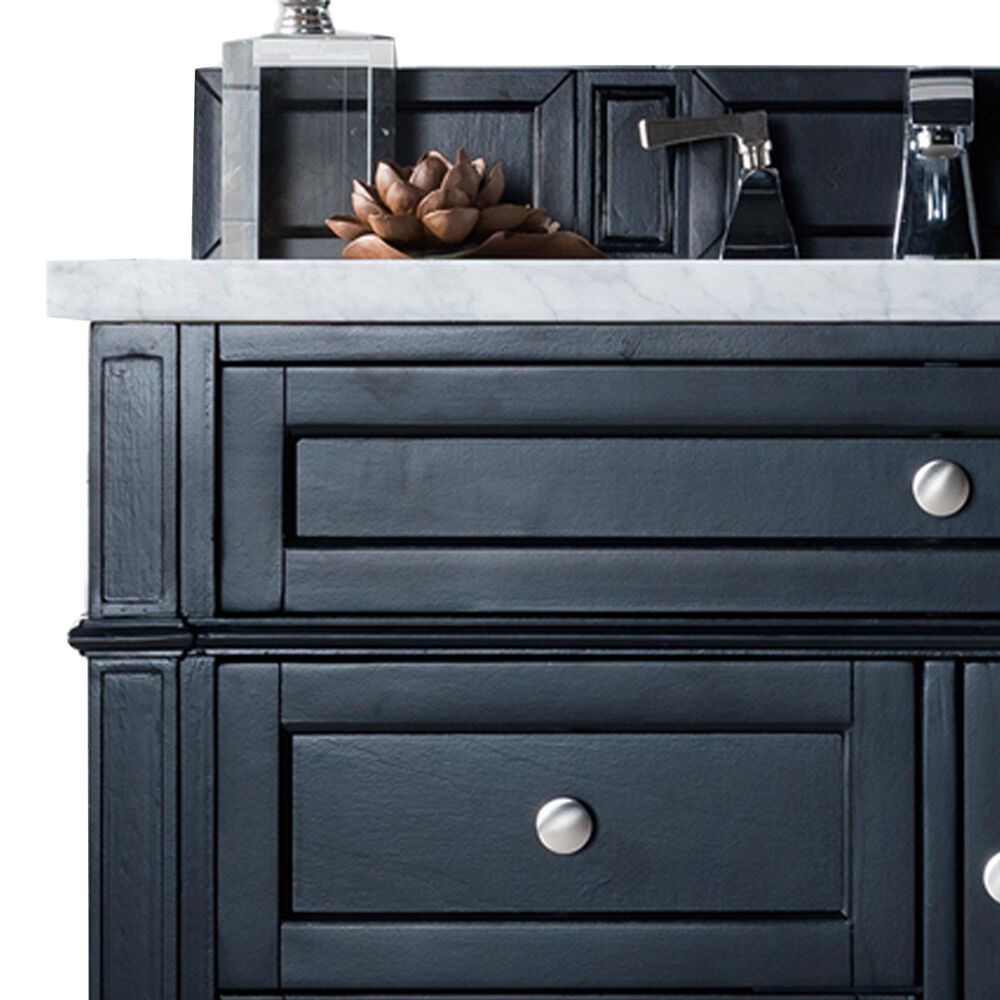 James Martin Vanities Brittany 36&quot; Single Bathroom Vanity in Black Onyx with 3 cm Carrara White Marble Top and Rectangle Sink, , large