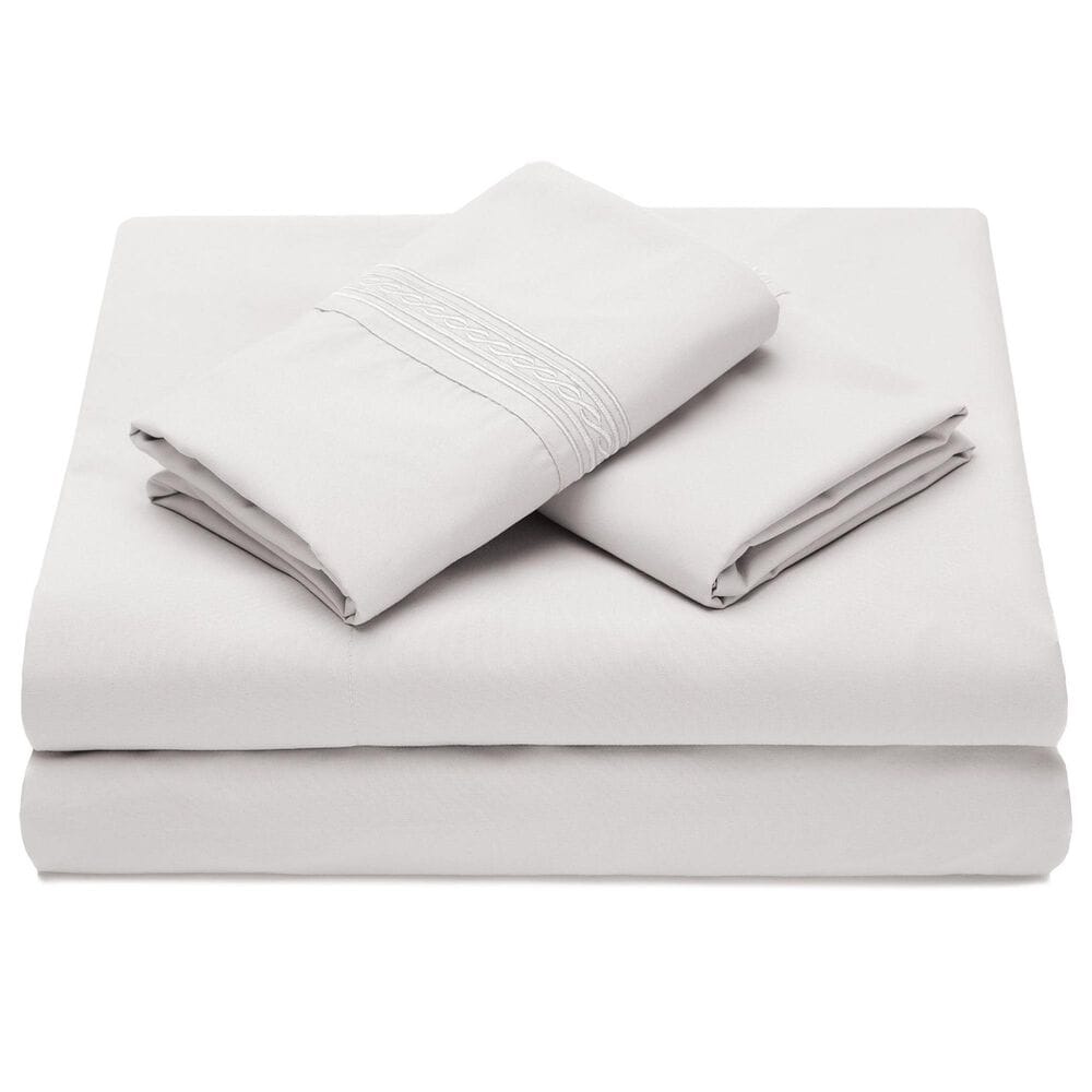 4-Piece King Solid Embroidered Sheet Set in Taupe Gray, , large