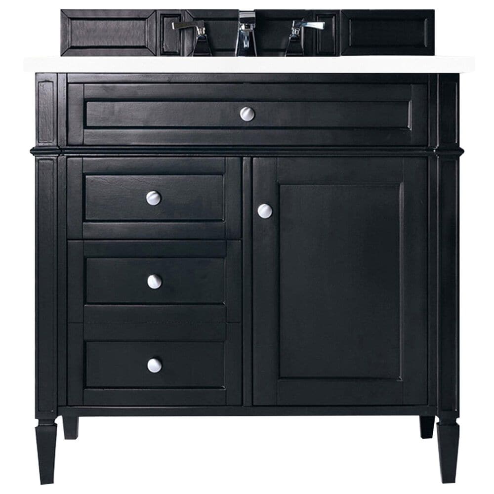James Martin Vanities Brittany 48" Single Bathroom Vanity in Black Onyx with Single Hole 3 cm White Zeus Quartz Top and Rectangular Sink, , large
