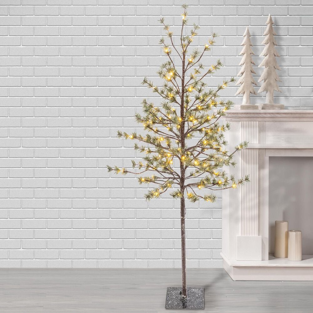 The Gerson Company 5&#39; Tall Electric Icy Pine Tree in Green and Brown, , large