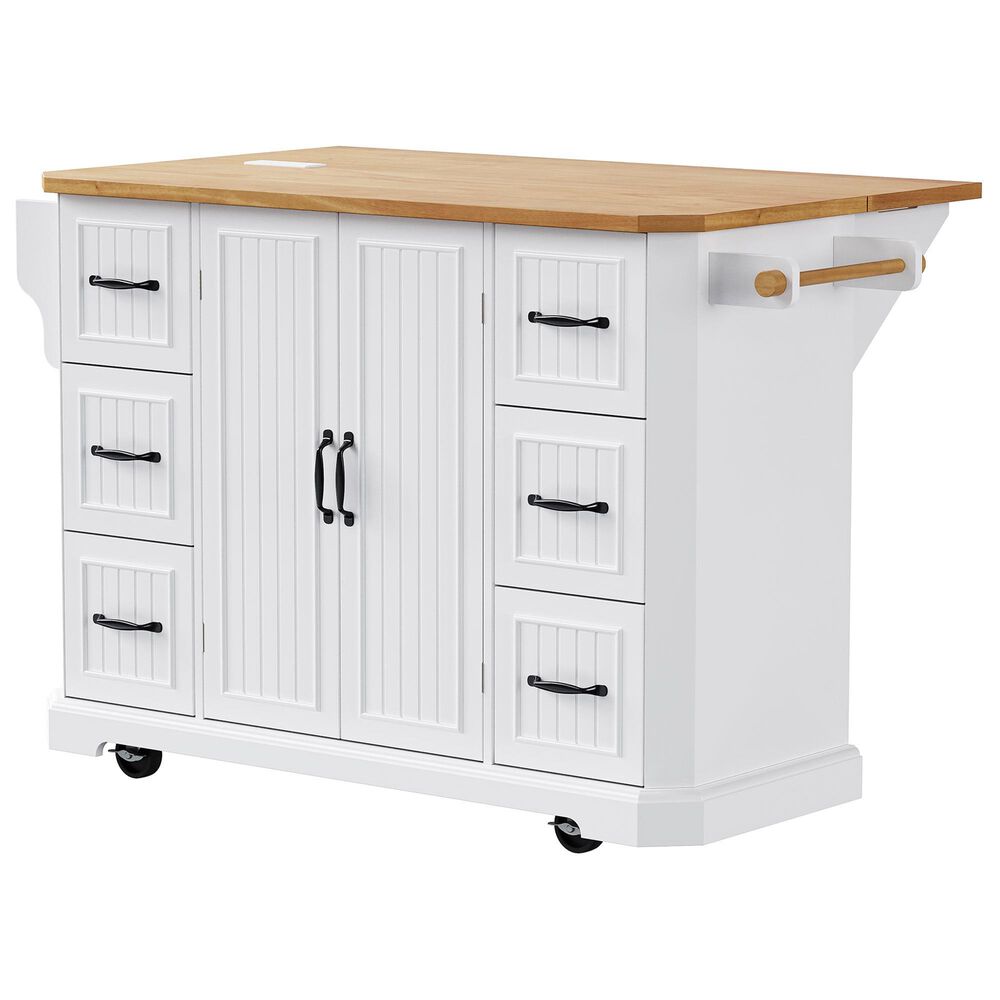 HOMLUX 56" Kitchen Island with Drop Leaf in White, , large