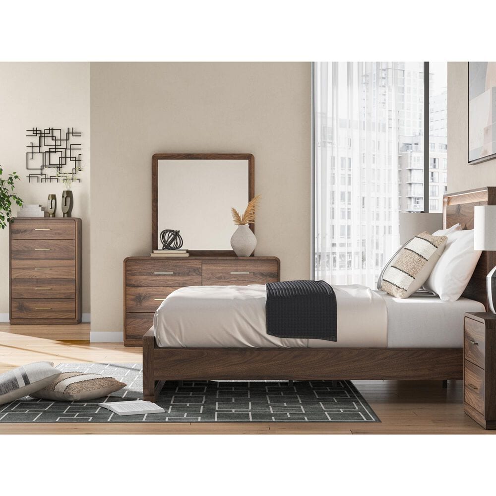 Ashley Fortlorn Queen Platform Bed in Walnut Brown with LED Light, , large