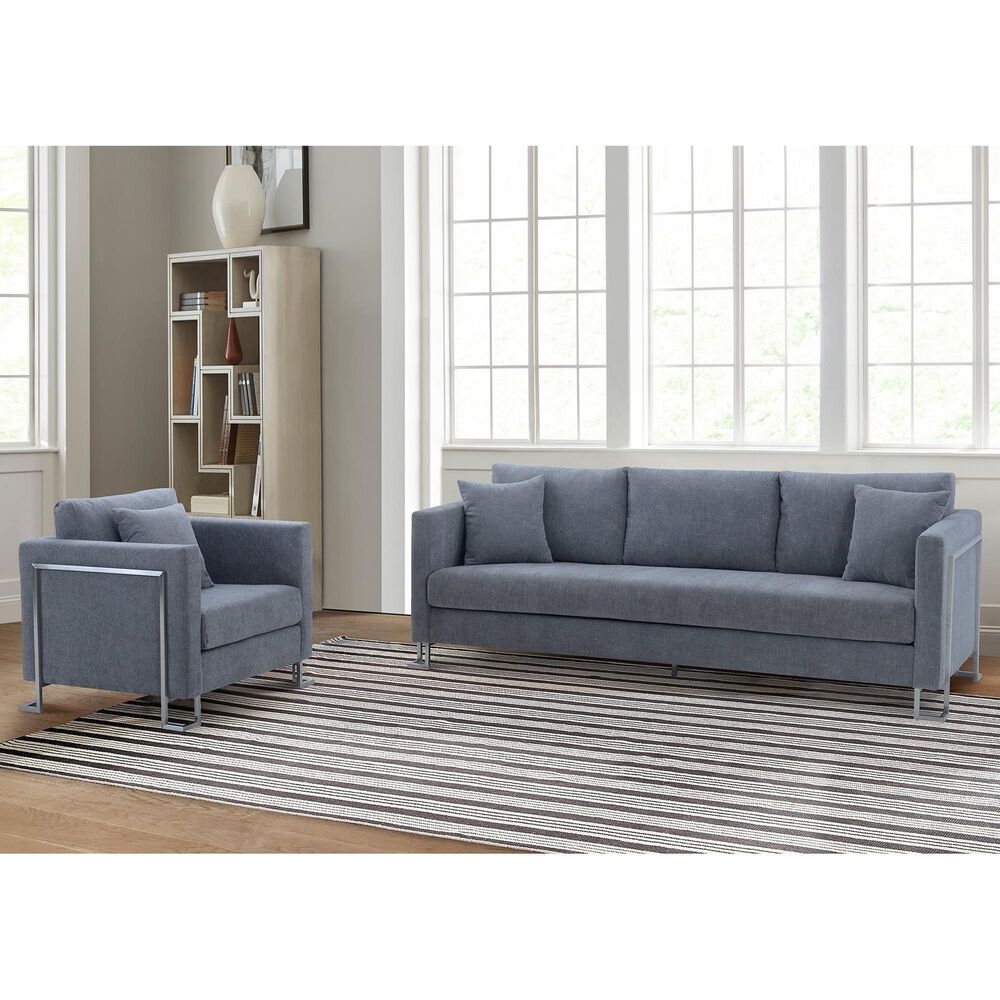 Blue River Heritage 2-Piece Sofa &amp; Chair Set in Gray/Brushed Stainless Steel, , large