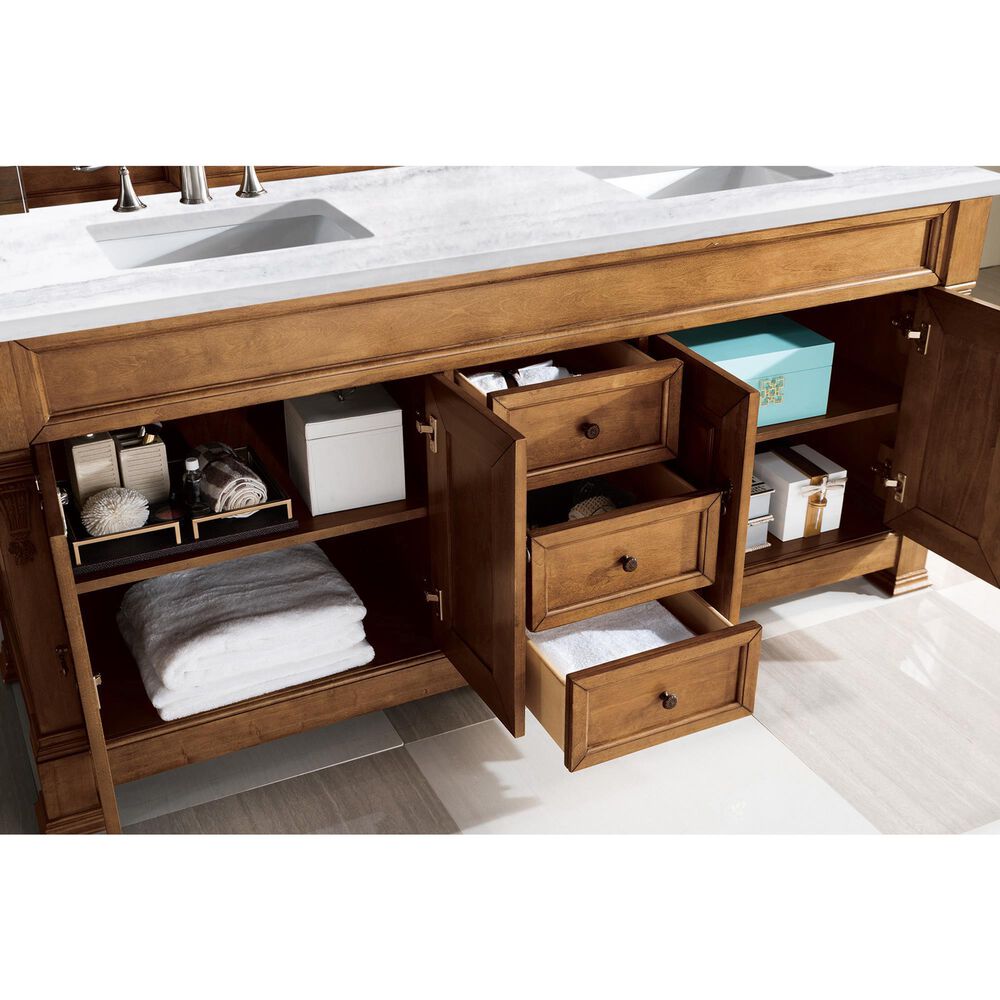 James Martin Vanities Brookfield 72&quot; Double Bathroom Vanity in Country Oak with 3 cm Arctic Fall Solid Surface Top and Rectangle Sinks, , large