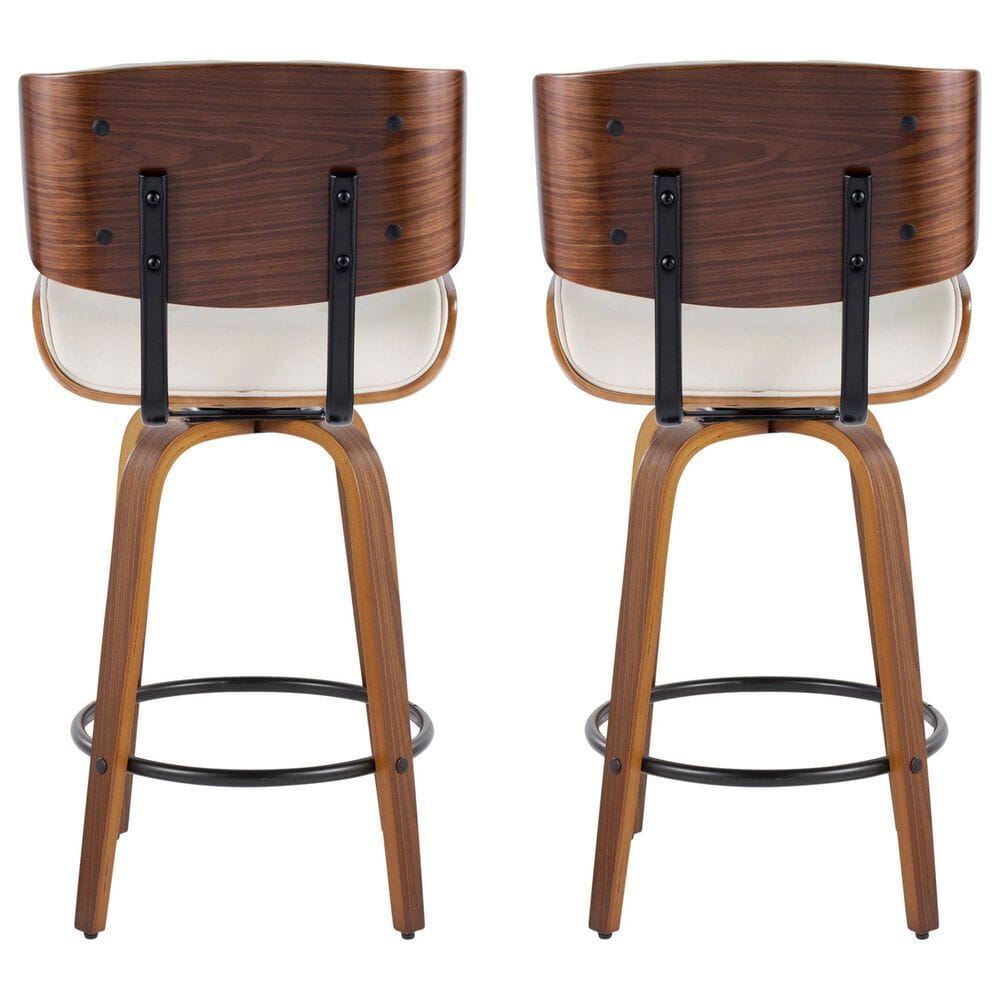LumiSource Lombardi 26" Swivel Counter Stool with Cream Faux Leather Upholstery in Walnut and Black (Set of 2), , large