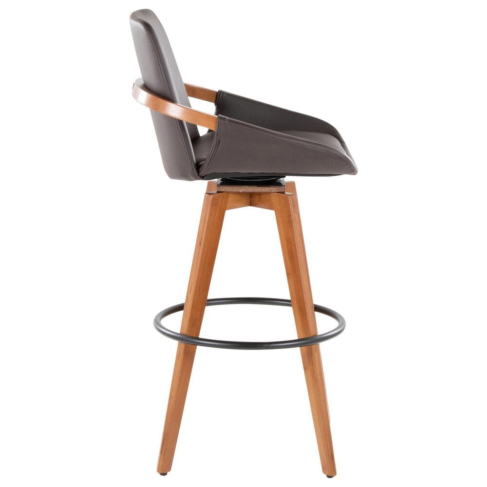 Lumisource Cosmo Swivel Barstool with Brown Cushion in Walnut and Black, , large