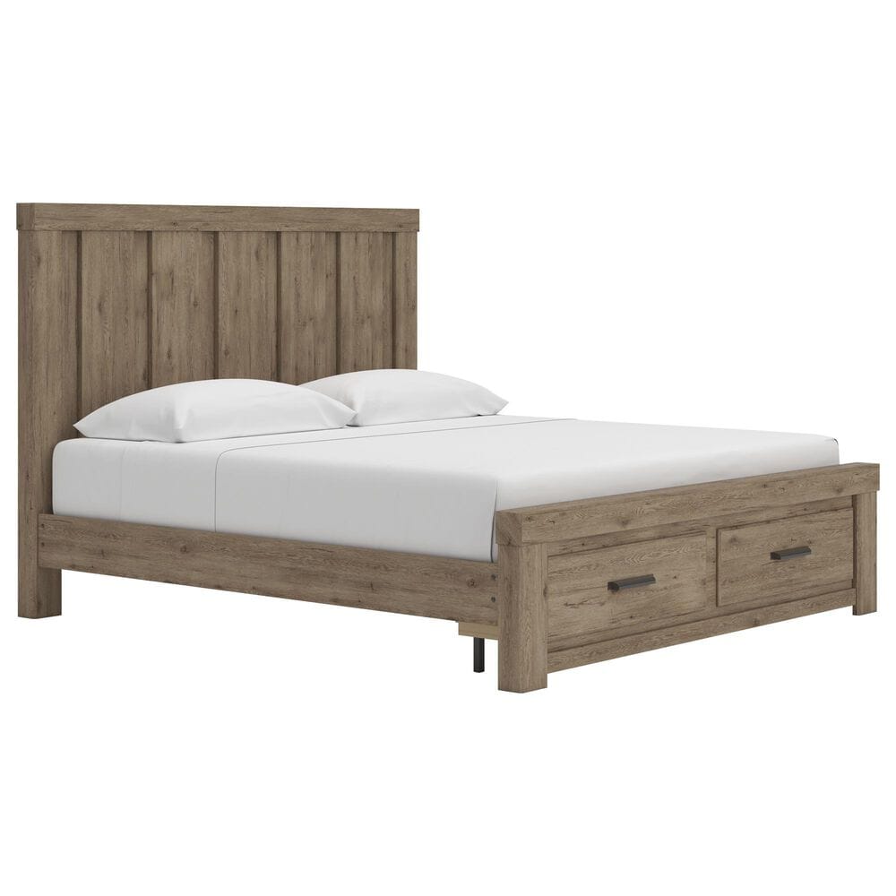 Ashley Oliandon King Storage Bed with Dresser Chest and 2 Nighstands in Brown, , large