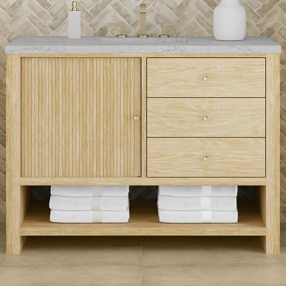 James Martin Vanities Marigot Single 48&quot; Single Vanity in Sun-washed Oak with 3 cm Eternal Jasmine Pearl Quartz Top, , large