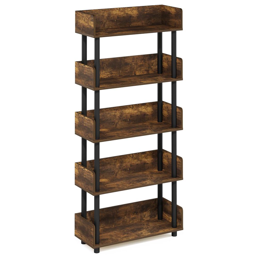 HOMLUX Turn-N-Tube 5-Tier Open Display Storage Bookshelf in Amber Pine and Black, , large