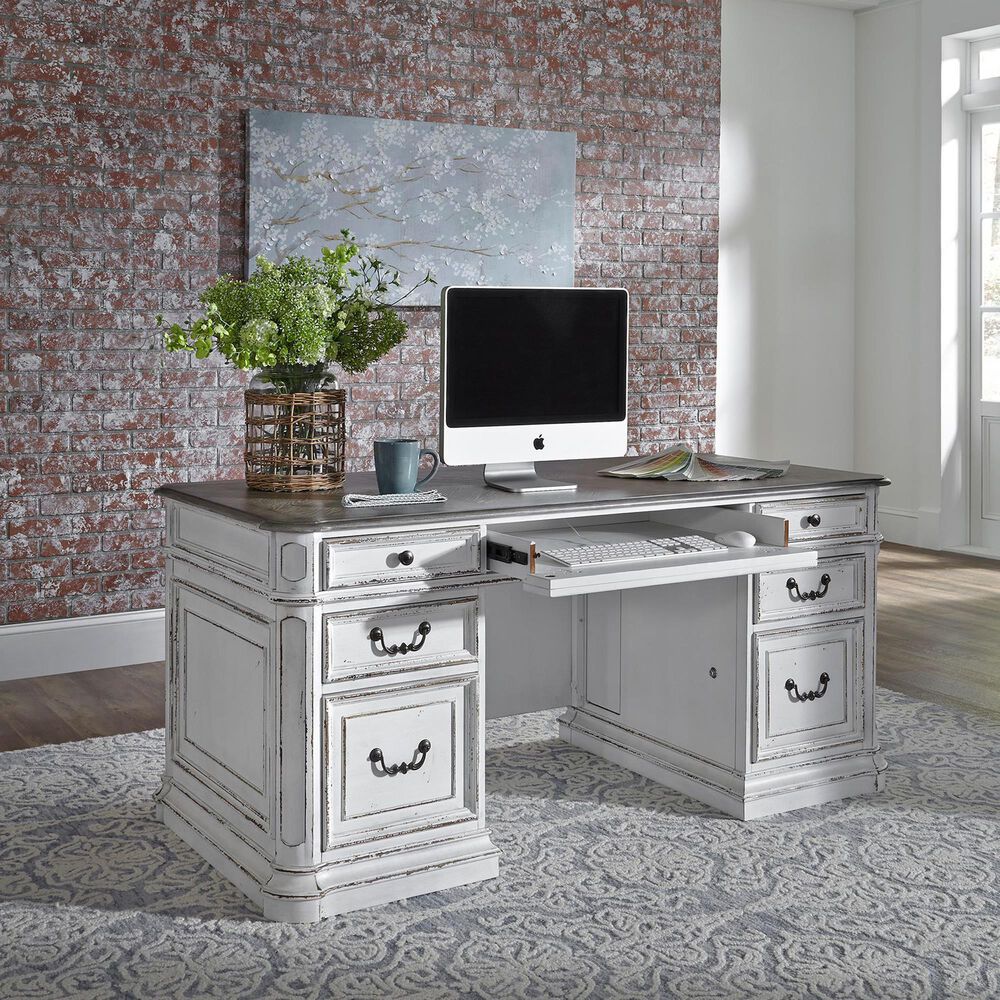 Belle Furnishings Junior Executive Desk in Antique White and Bark, , large
