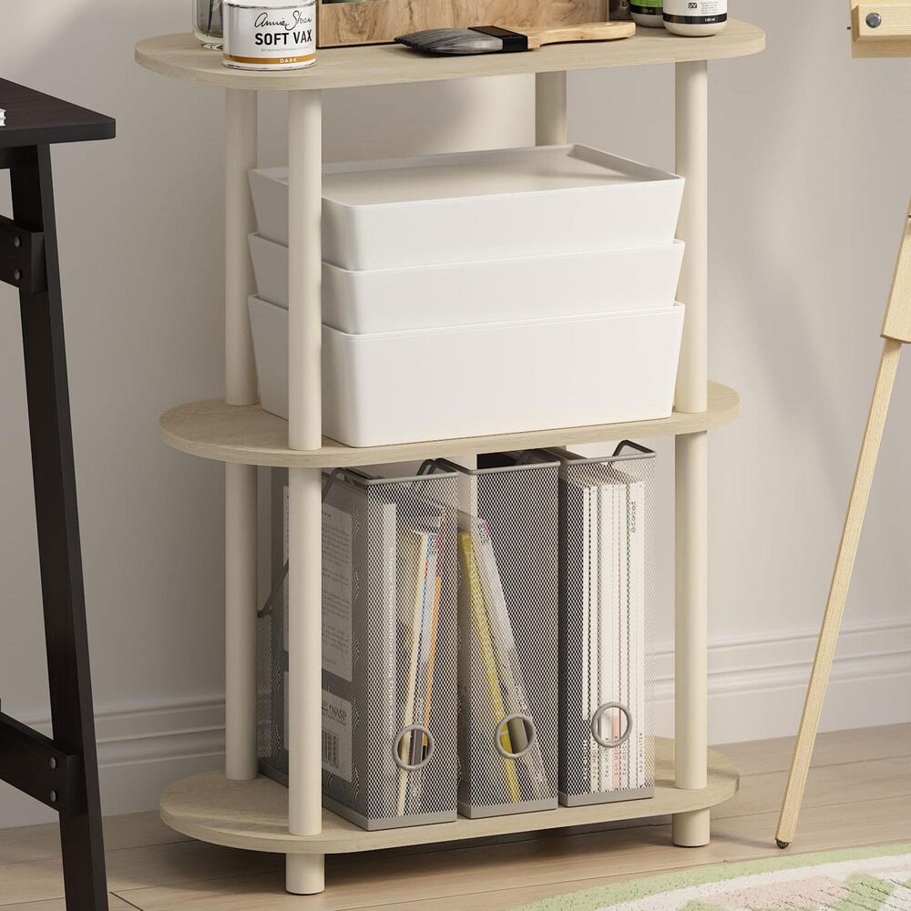 HOMLUX Turn-N-Tube 3-Tier Oval Side Display Rack in Bauhaus Oak and Beige, , large