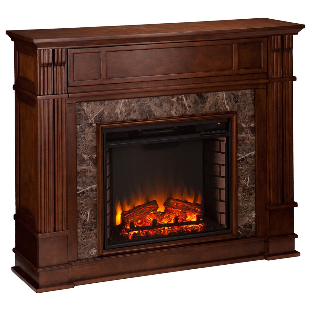 Southern Enterprises Gadia Electric Media Fireplace in Whiskey Maple/Chocolate  Brown Granite | NFM