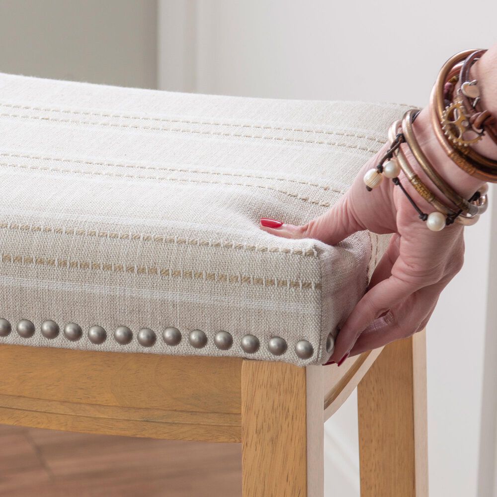 Linon Home Decor Claridge Bar Stool with Striped Beige Cushion in Rustic Brown, , large