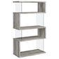 Coaster Emelle 4-Shelf Bookcase with Glass Panel in Light Grey Driftwood and Clear, , large