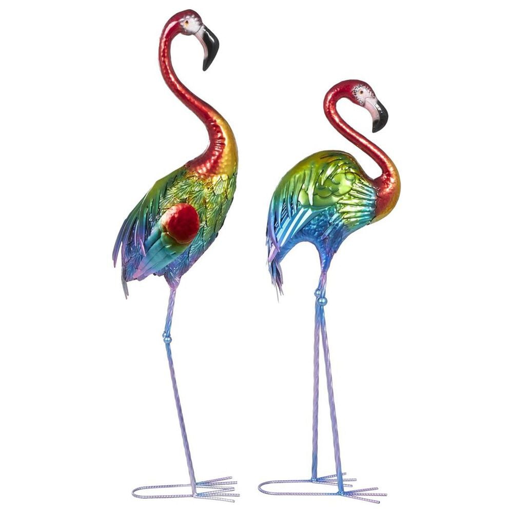 Maple and Jade 2-Piece Tall Textured Rainbow Flamingo Decorative Garden Sculpture Set in Multicolor, , large