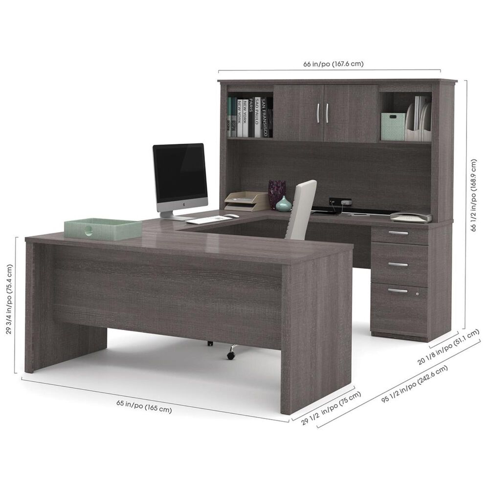 Bestar Logan U-Shaped Desk in Bark Gray, , large