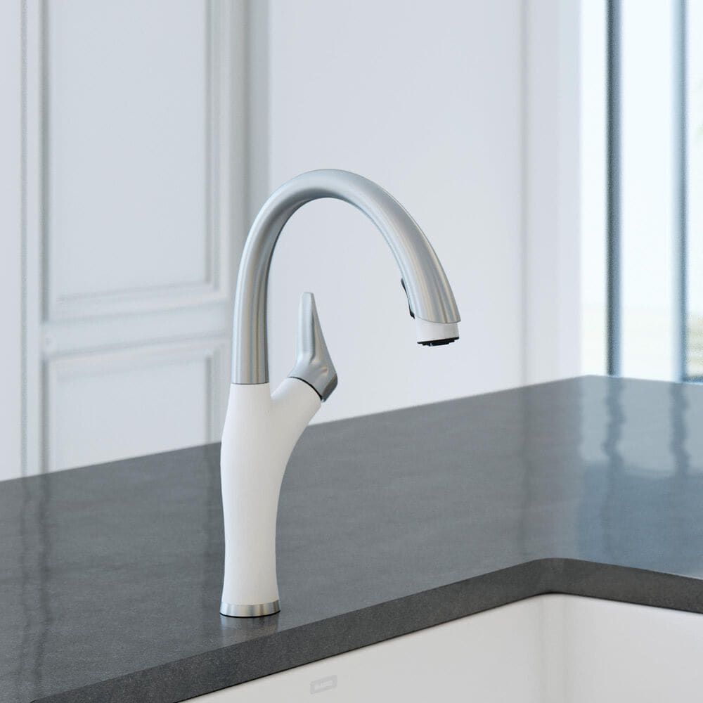 Blanco Artona Pull-Down Kitchen Faucet 1.5 GPM in PVD Steel and White, , large