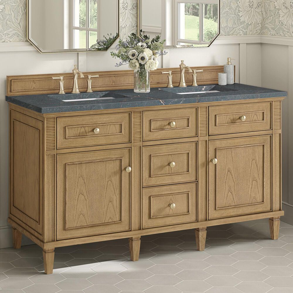 James Martin Vanities Lorelai 60&quot; Double Vanity in Light Natural Oak with 3 cm Parisien Bleu Quartz Top, , large