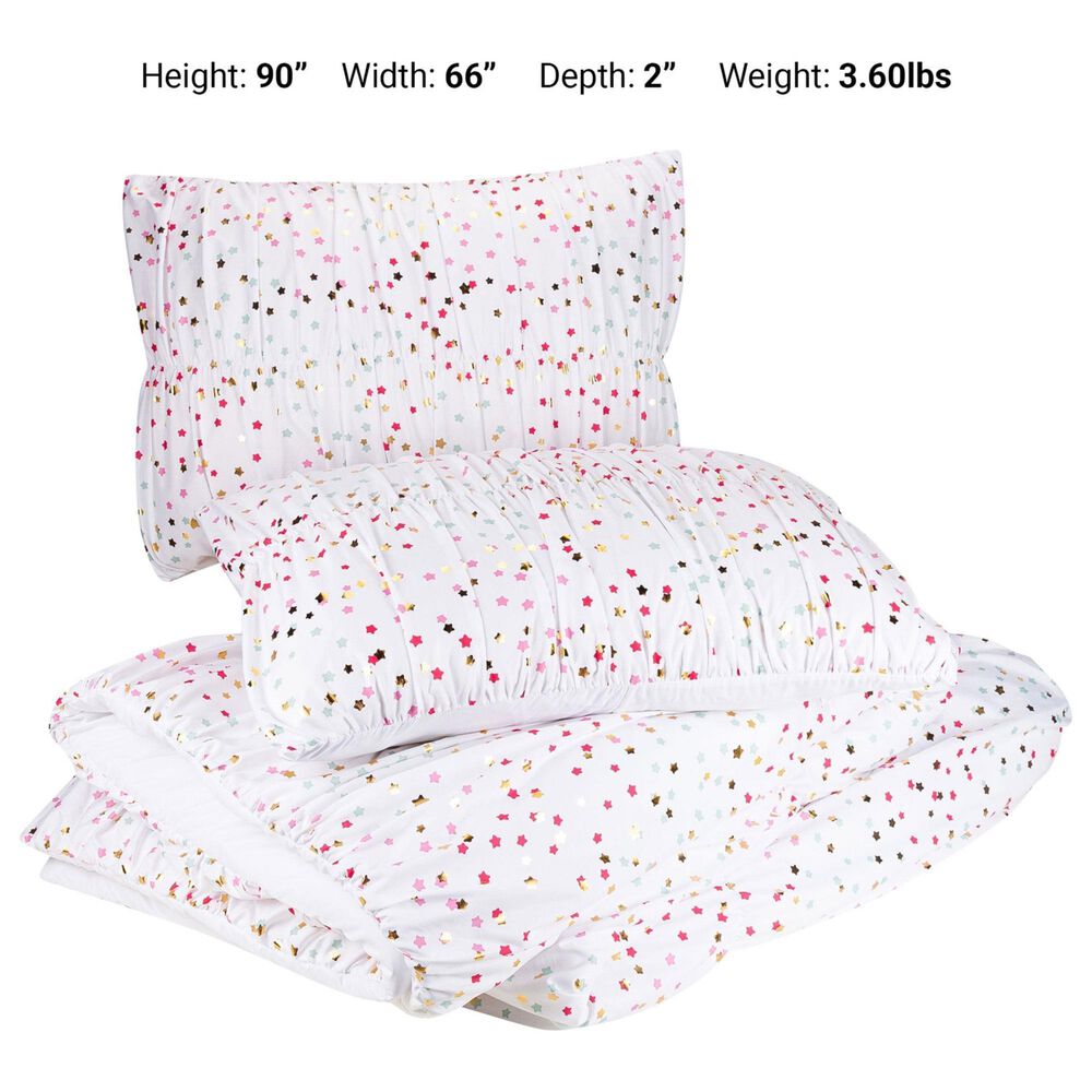 Peking Handicraft Iridescent Stars 2-Piece Twin/Twin XL Comforter Set in White, Pink, Aqua and Golden, , large
