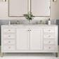 James Martin Vanities Chicago 60" Double Bathroom Vanity in Glossy White with 3 cm Victorian Silver Quartz Top and Rectangular Sinks, , large
