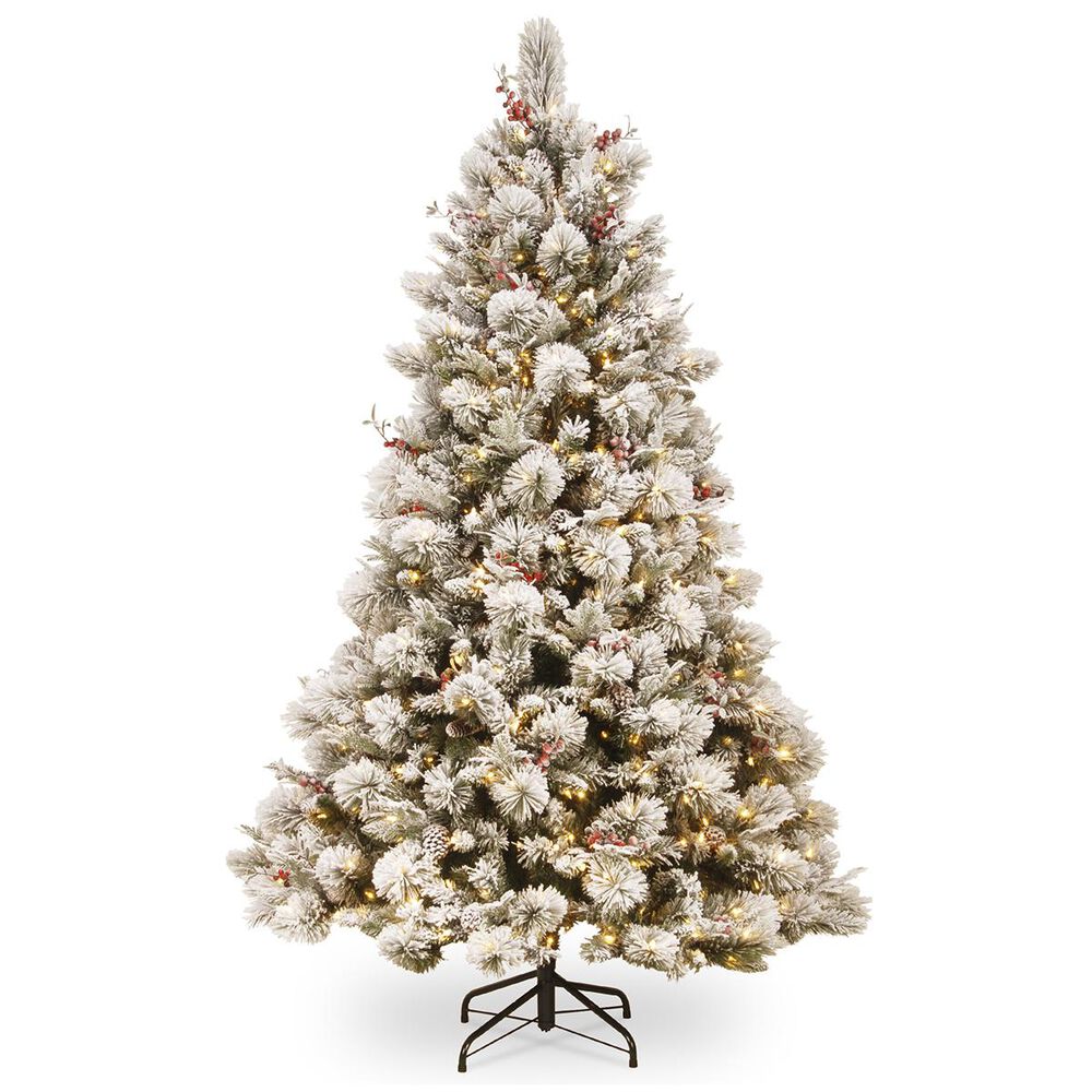 National Tree 7.5" Bedford Pine Slim Tree with Snow, Red Berries, Cedar Leaves, Mixed Cones & 500 White Lights, , large