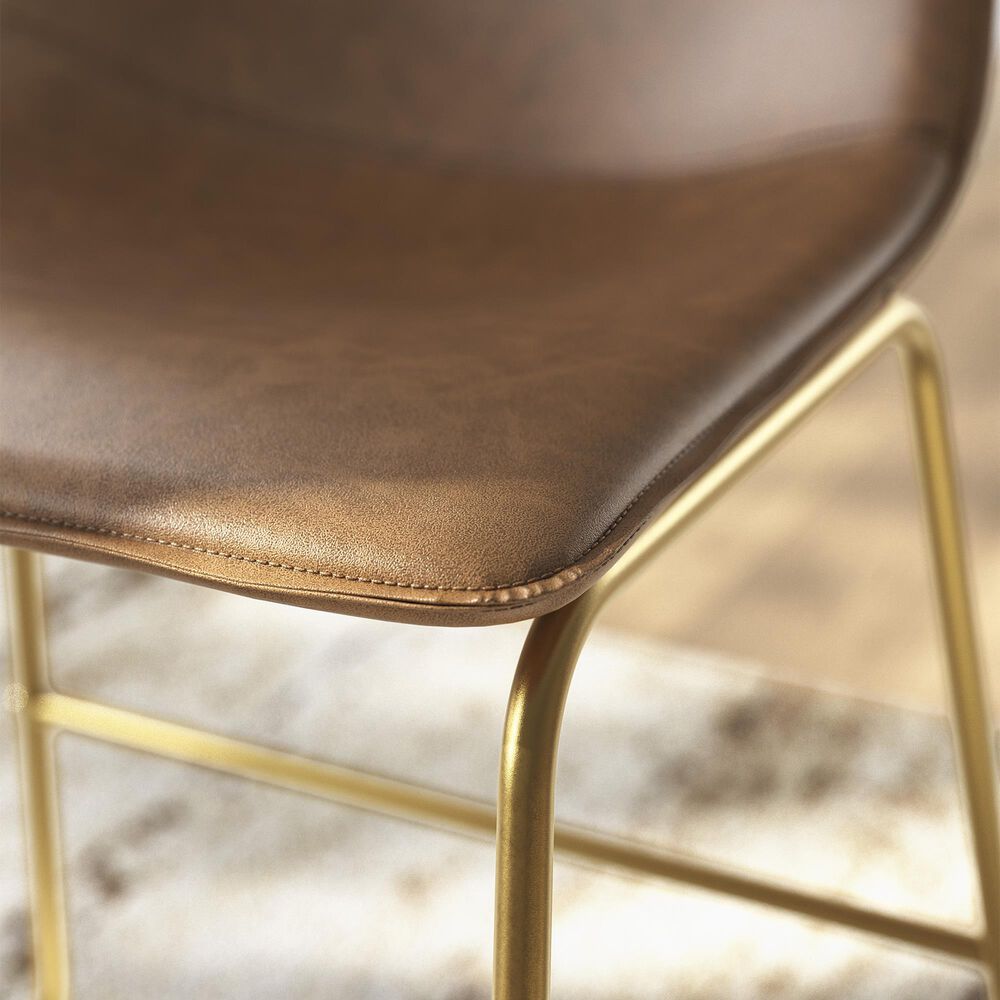 Ashley Ciabori 28.38" Faux Leather Barstool in Gold, , large