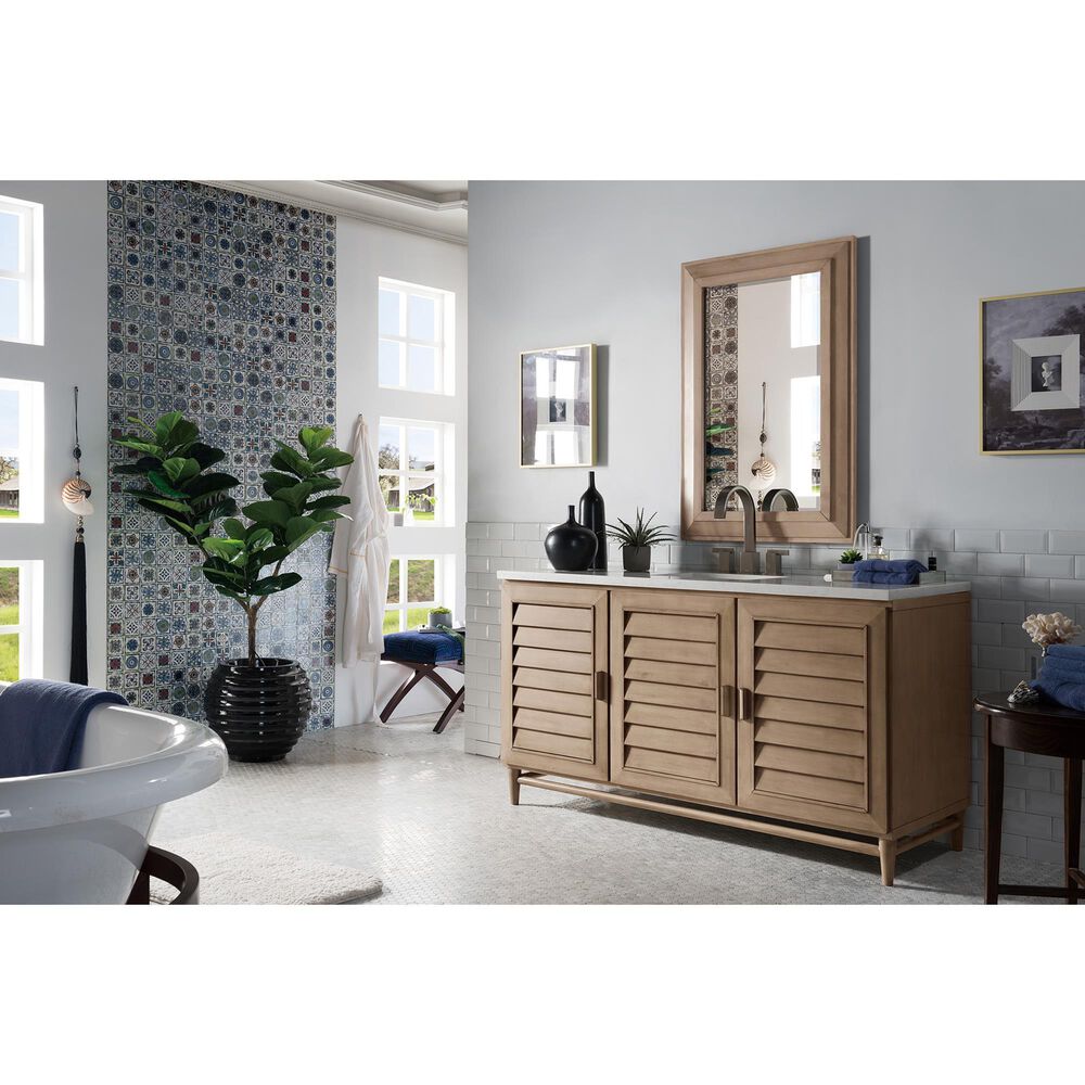 James Martin Vanities Portland 60&quot; Single Bathroom Vanity in Whitewashed Walnut with 3 cm Arctic Fall Solid Surface Top and Rectangular Sink, , large