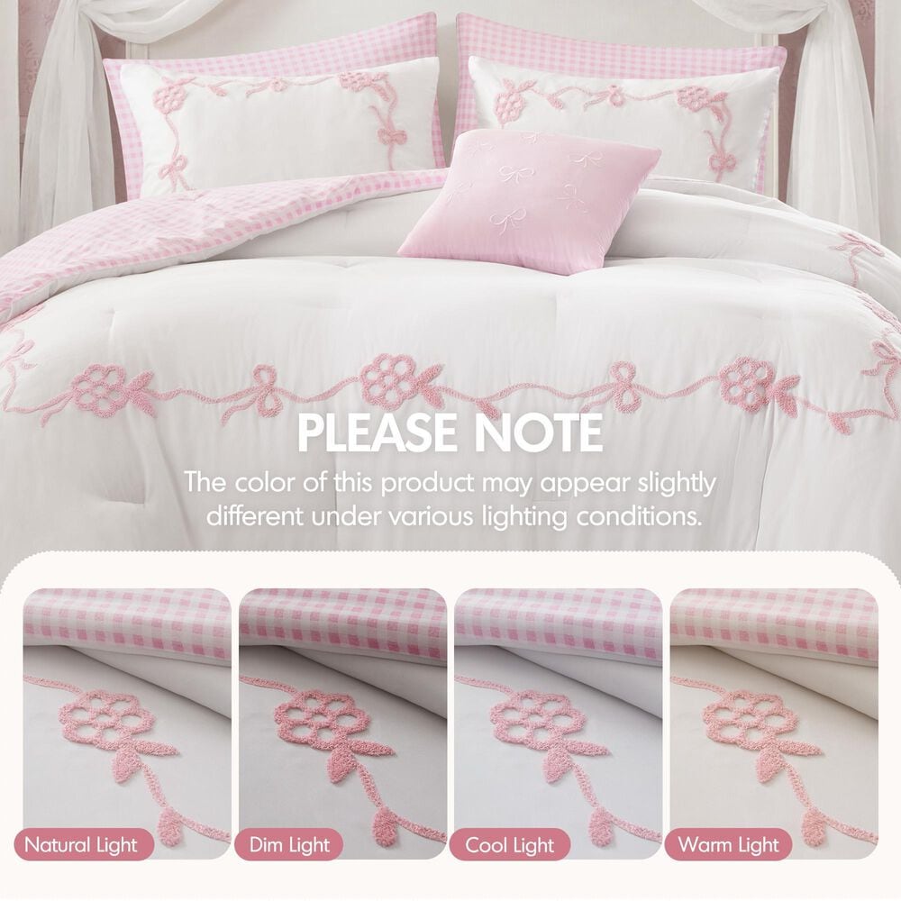 Hampton Park Tiffany 6-Piece Full/Queen Comforter Set in Pink and White, , large
