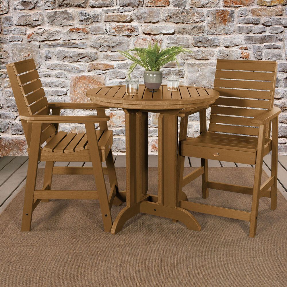 Highwood USA Weatherly 3Piece Round Patio Counter Height Dining Set in