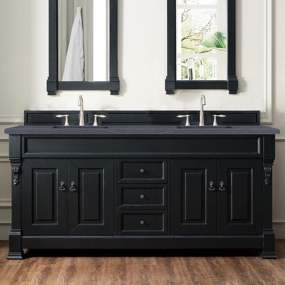 James Martin Vanities Brookfield 72&quot; Double Bathroom Vanity in Antique Black with 3 cm Charcoal Soapstone Quartz Top and Rectangle Sink, , large