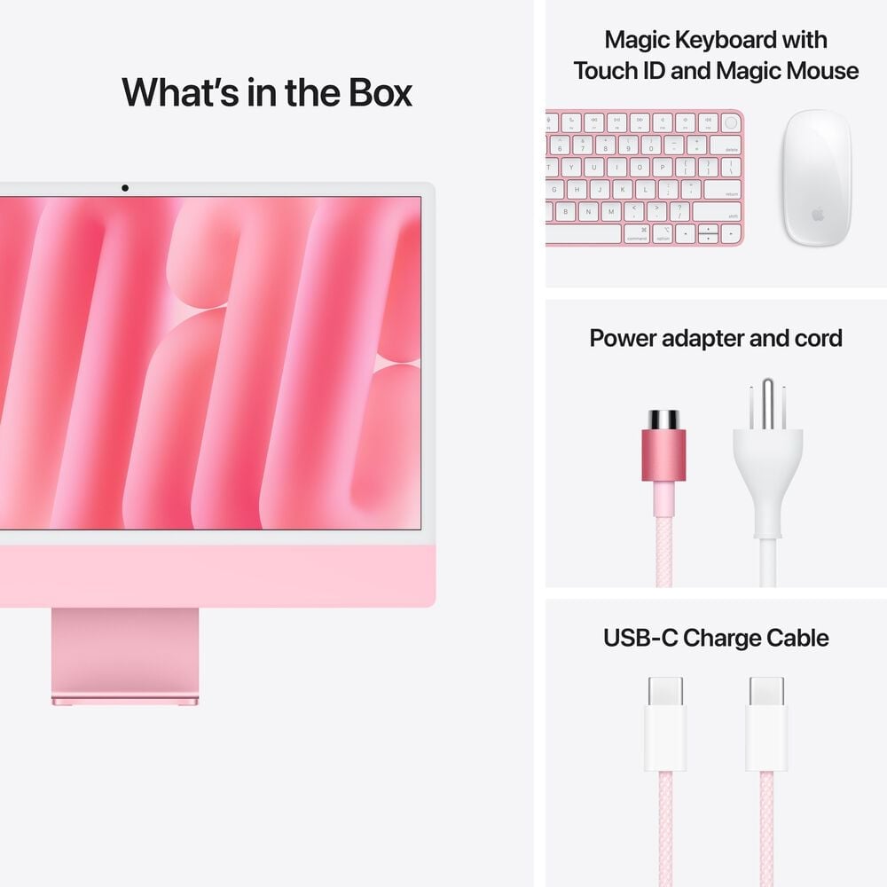 Apple 24-Inch iMac with Retina 4.5K display: Apple M4 Chip with 10-core CPU and 10-core GPU 24GB Unified Memory, 512GB SSD in Pink &#40;Latest Model&#41;, , large