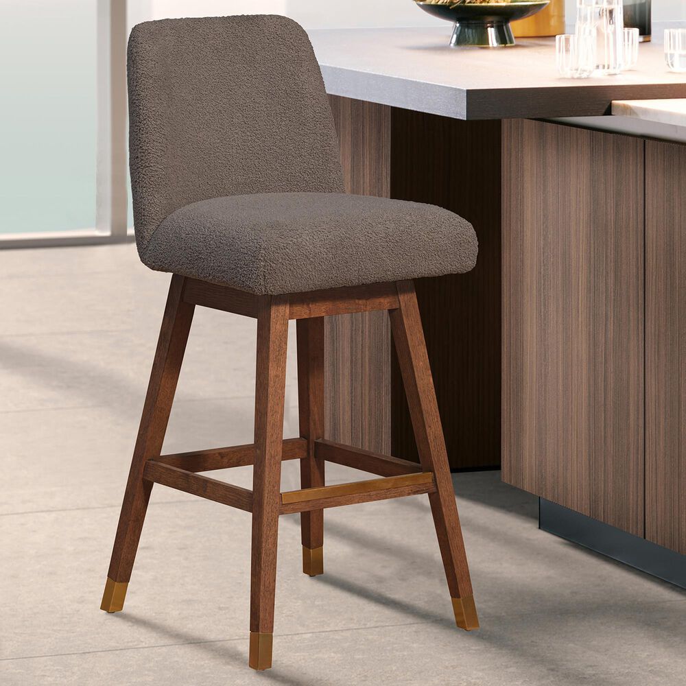 Blue River Amalie Swivel Barstool Stool with Taupe Boucle Cushion in Brown Oak, , large