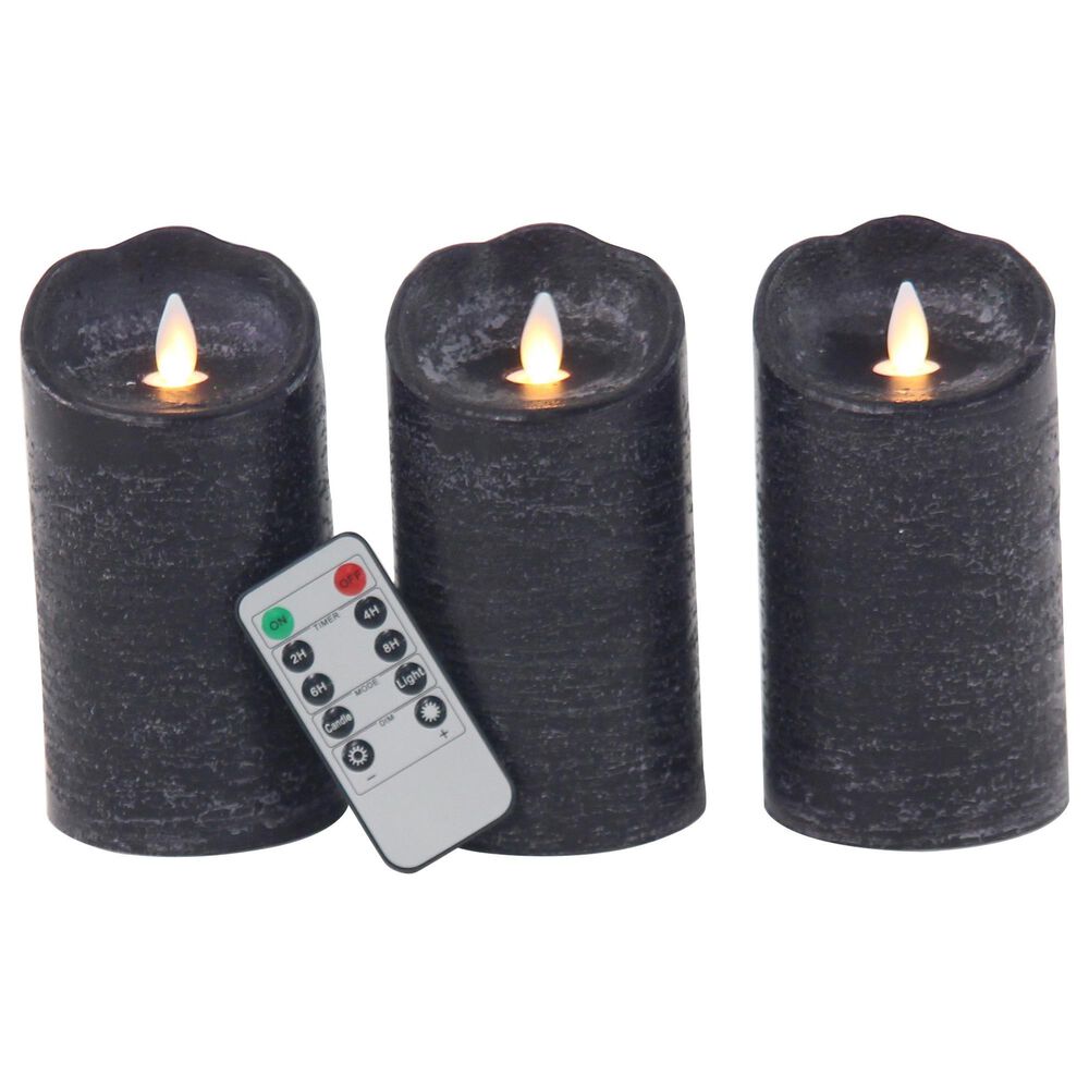 Maple and Jade 6" LED Light Flameless Candle in Black (Set of 3), , large