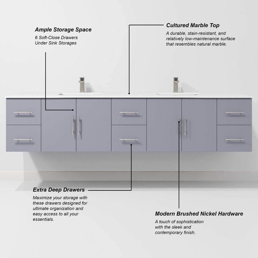 Lexora Home Geneva 84" Double Bathroom Vanity in Dark Grey with 2 cm White Cultured Marble Top and Rectangular Sinks, , large