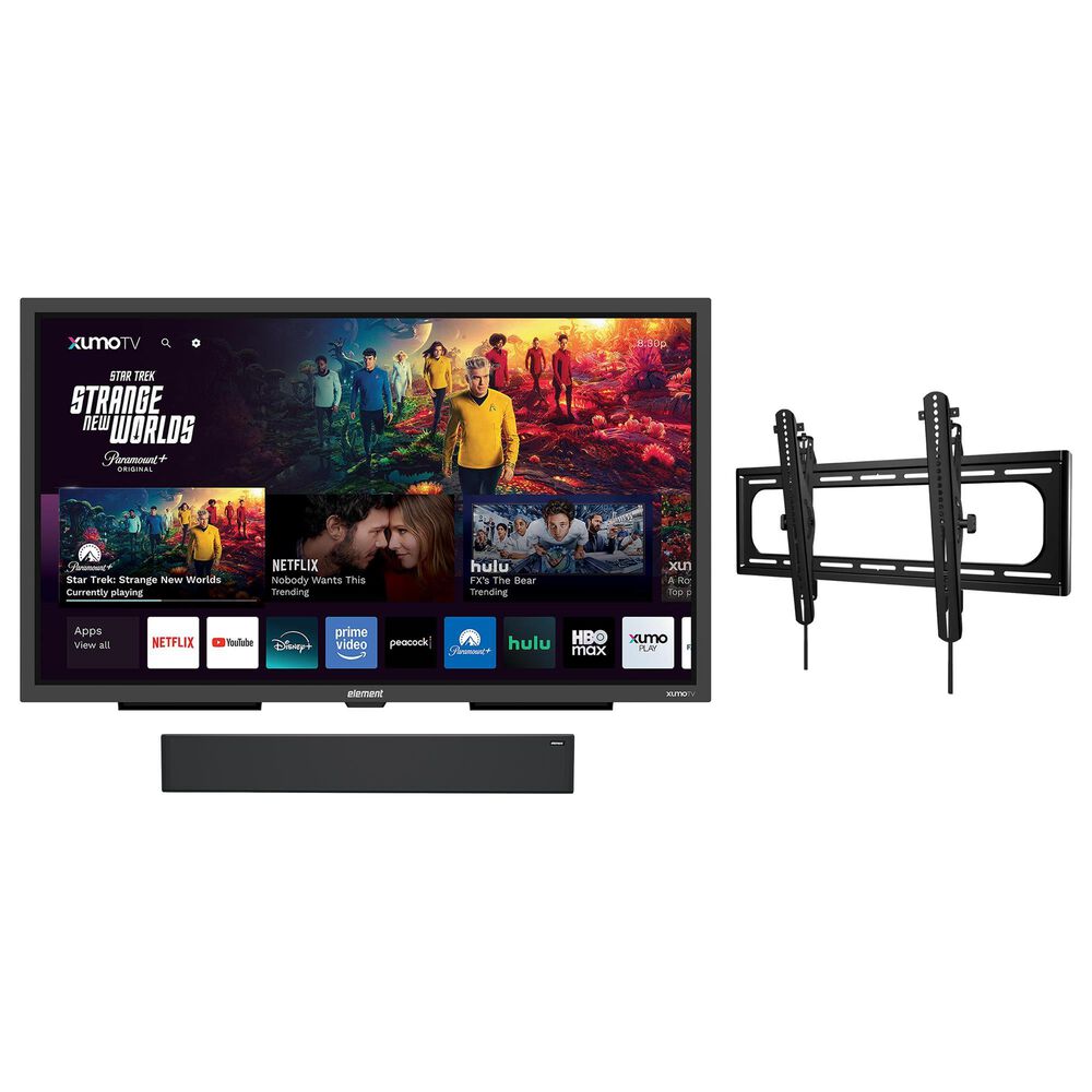 Element 65" 4K UHD Partial Sun Outdoor Xumo - Smart TV with 2.0 Outdoor Soundbar and Outdoor Tilt Mount in Black, , large