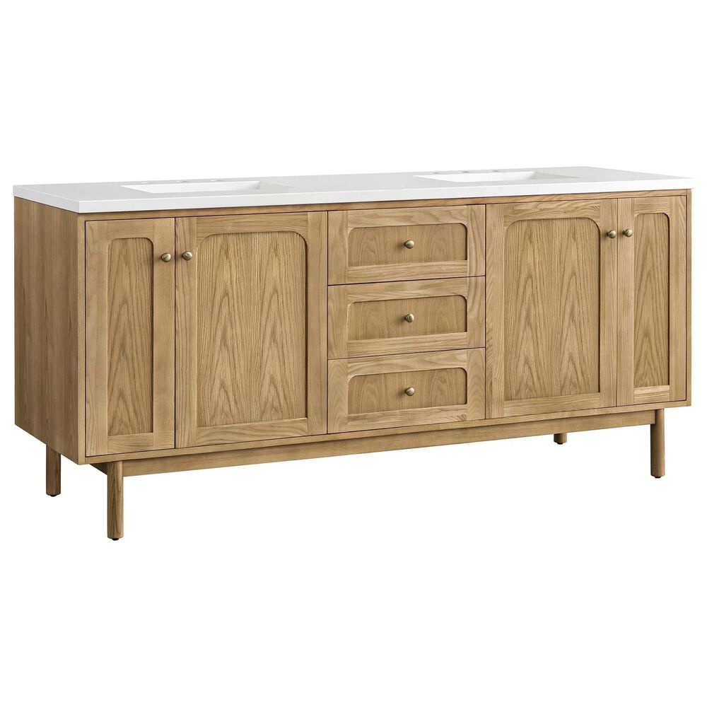 James Martin Vanities Laurent 72" Double Bathroom Vanity in Light Natural Oak with 3 cm White Zeus Quartz Top and Rectangular Sinks, , large