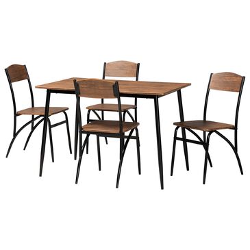 Baxton Studio Neona 5-Piece Dining Set in Walnut Brown and Black, , large