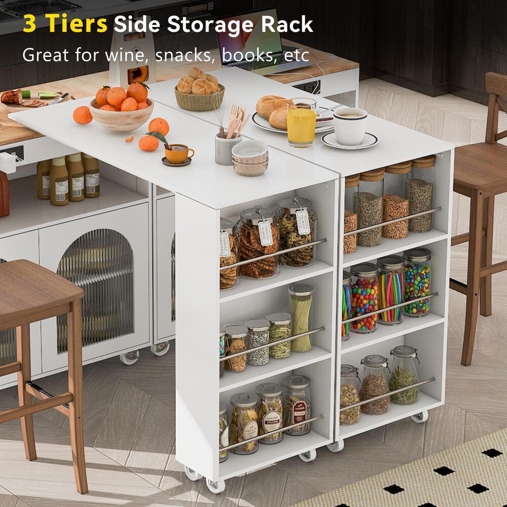 HOMLUX 56" Kitchen Island with Extended Table in White, , large