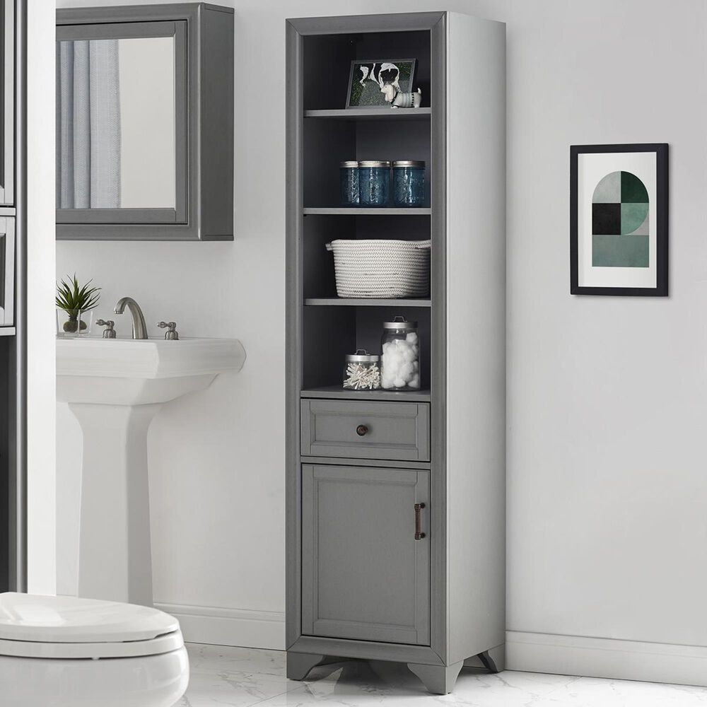 Crosley Furniture Tara Linen Cabinet in Grey, , large