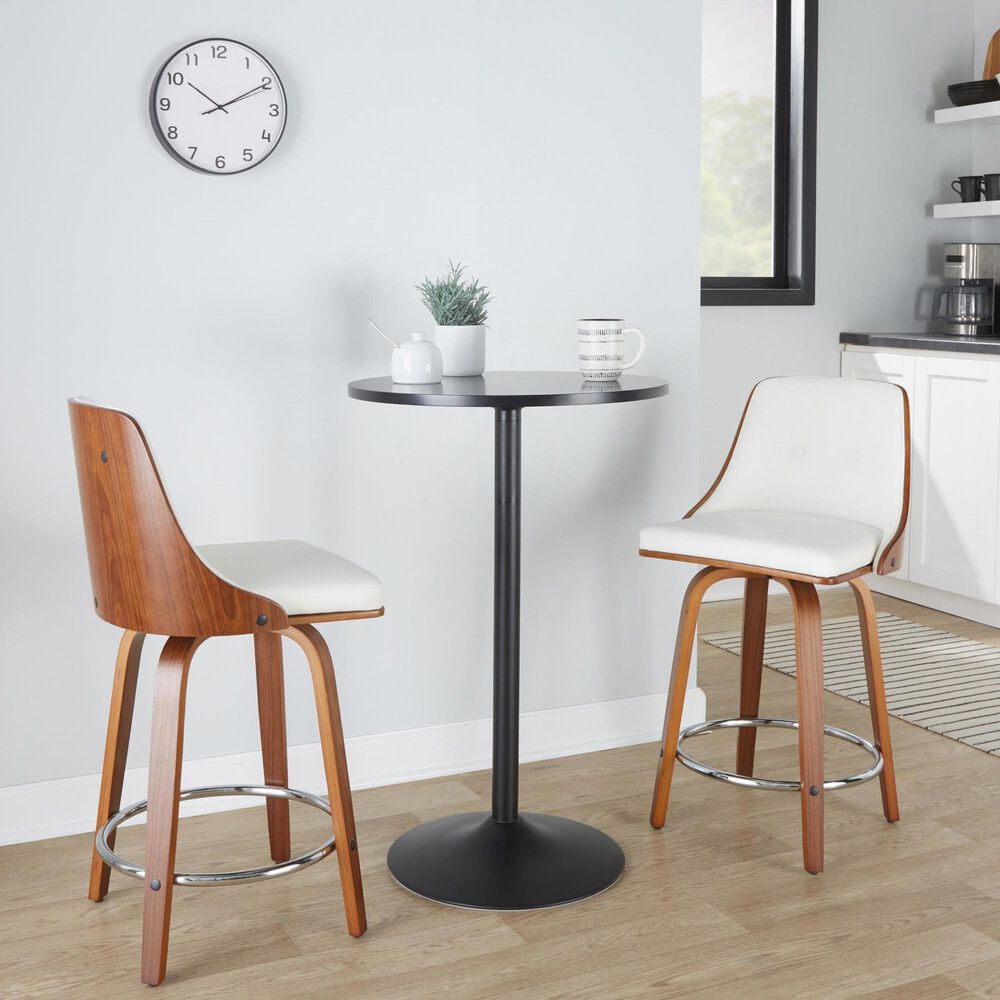 Lumisource Gianna 24&quot; Swivel Counter Stool in Walnut and Chrome &#40;Set of 2&#41;, , large