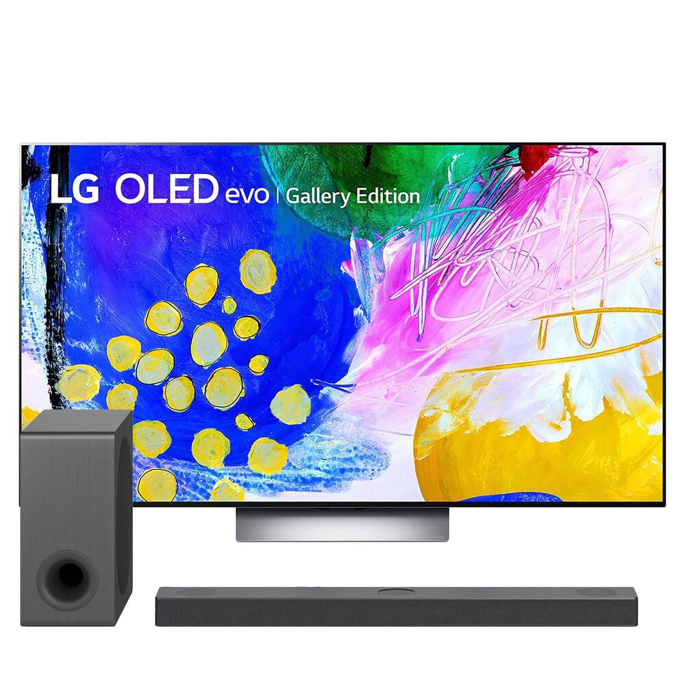 LG 77" Class G2 4K OLED evo UHD with HDR - Smart TV - Gallery Edition + 3.1.3 Channel Soundbar with Dolby Atmos and Apple Airplay 2 in Black, , large